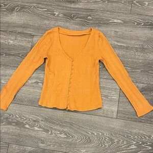 Anthropologie Beige V-Neck Button-Up Women's Top